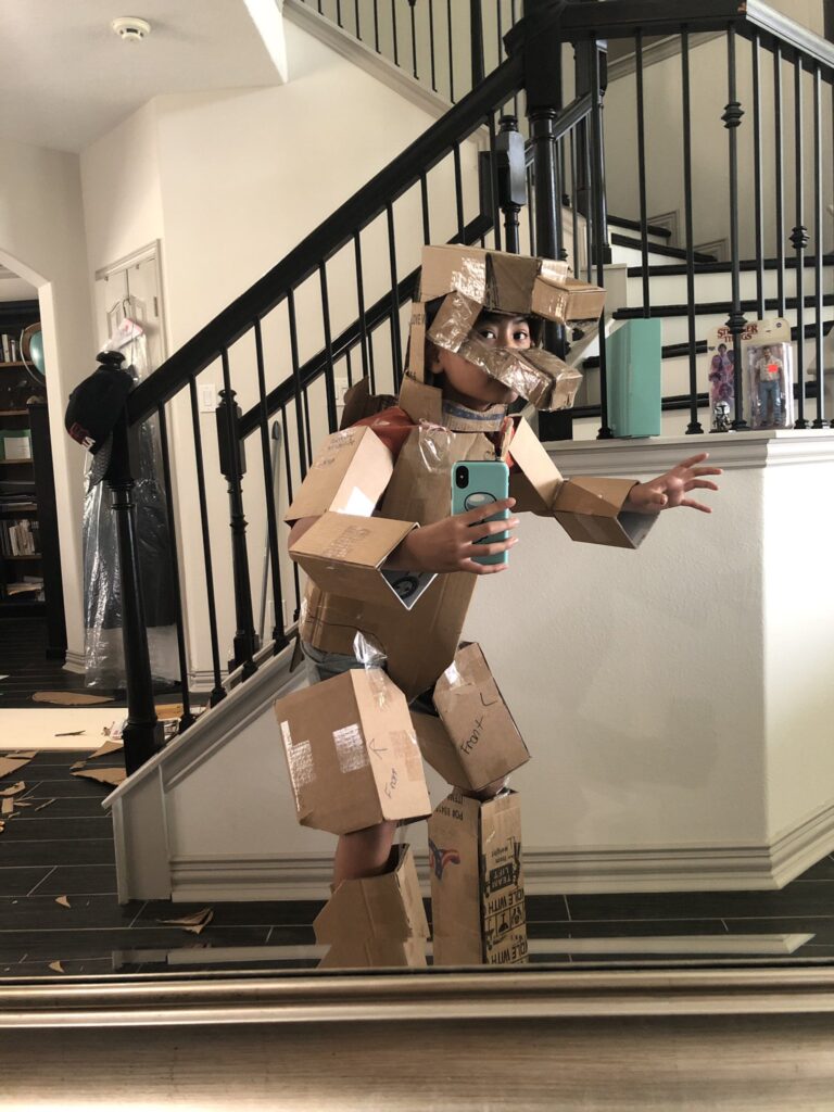 Wearing my full cardboard mockup for GvK Mechagodzilla costume
