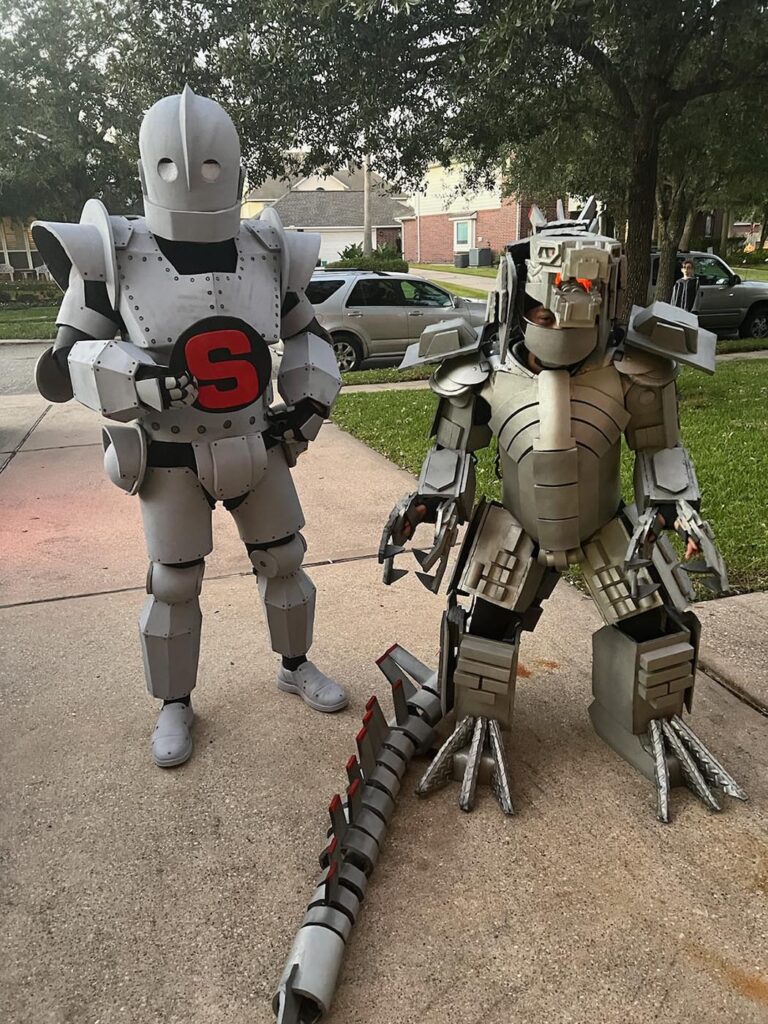 GvK Mechagodzilla - Final costume on Halloween next to Dad