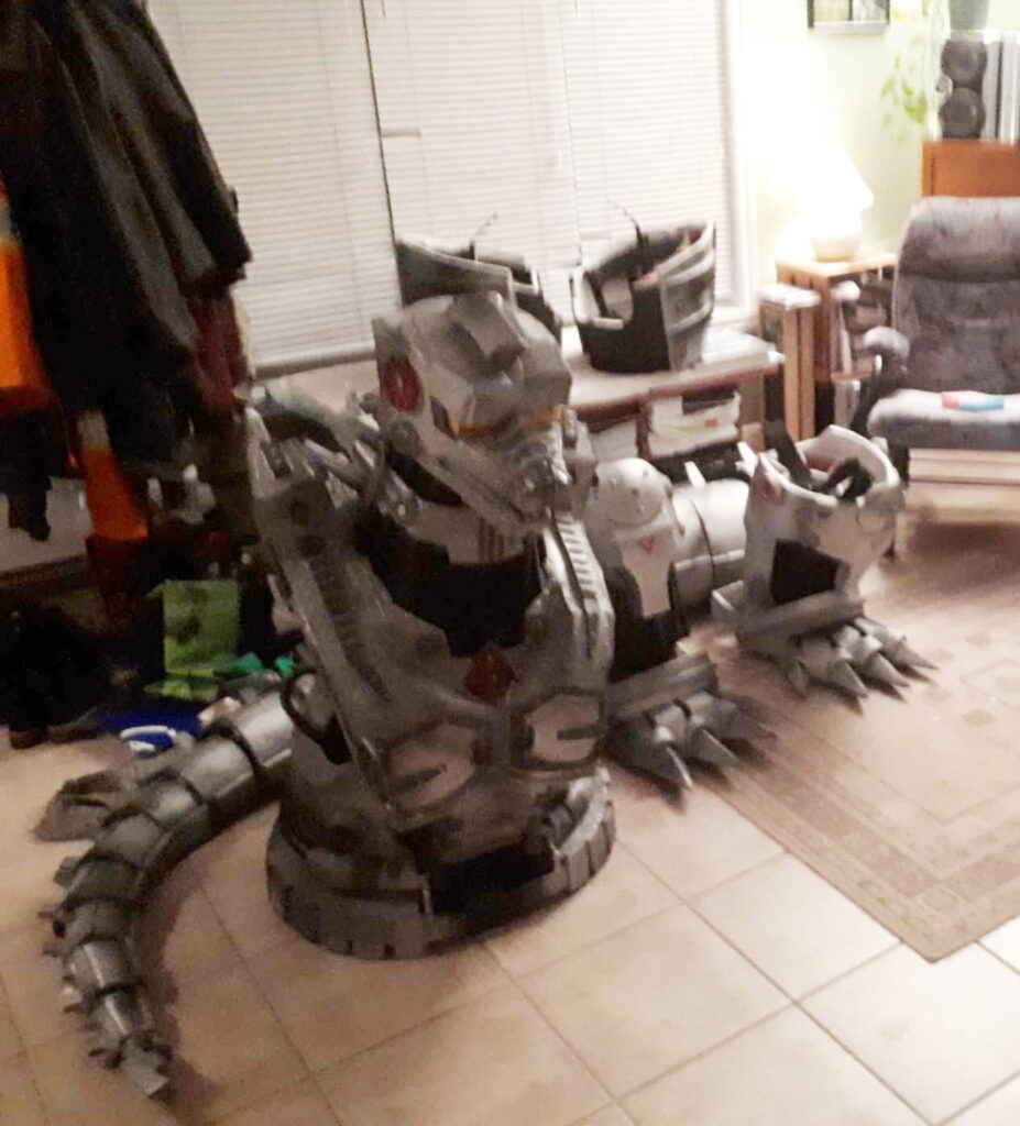 Jonathan Le Guedar Mechagodzilla finished pieces on floor