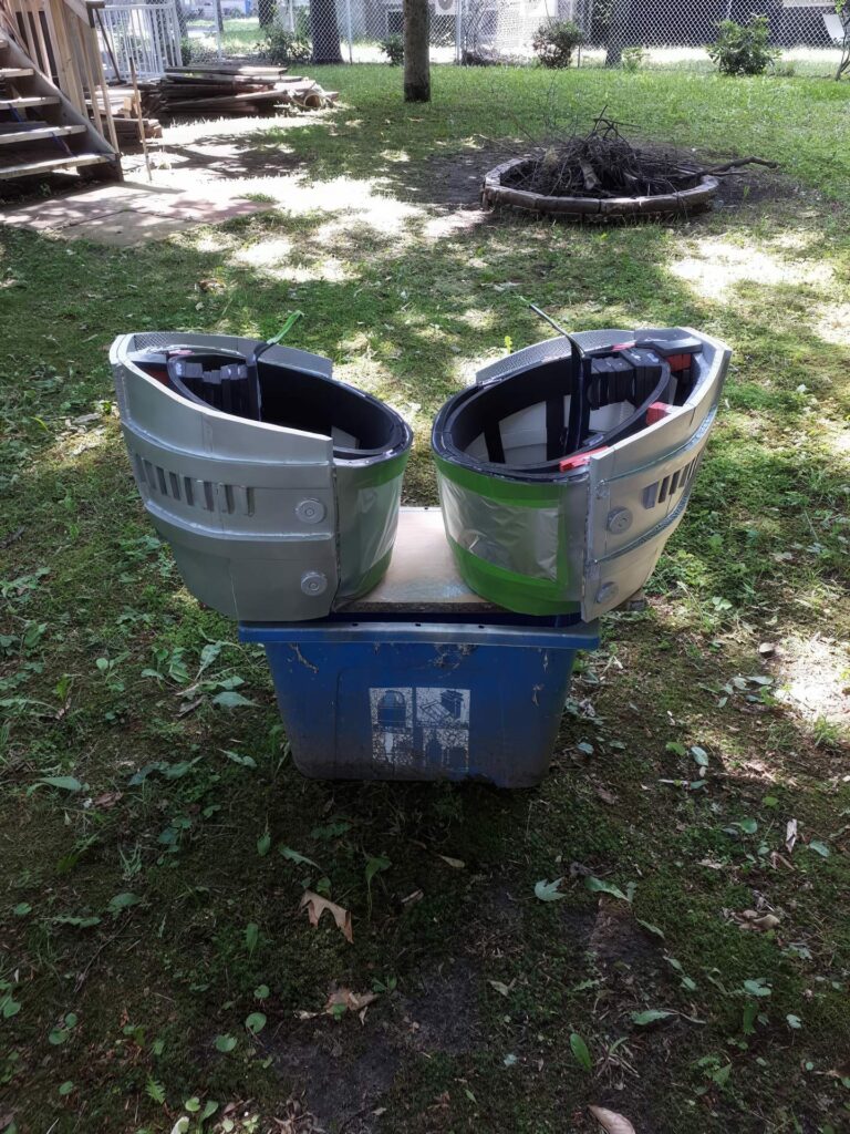 Jonathan Le Guedar Mechagodzilla thigs being painted silver